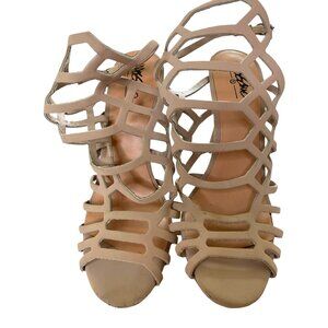 Mossimo Nude Cage Heels Strappy Stiletto Sandals Open Toe Ankle Strap Glam Sexy